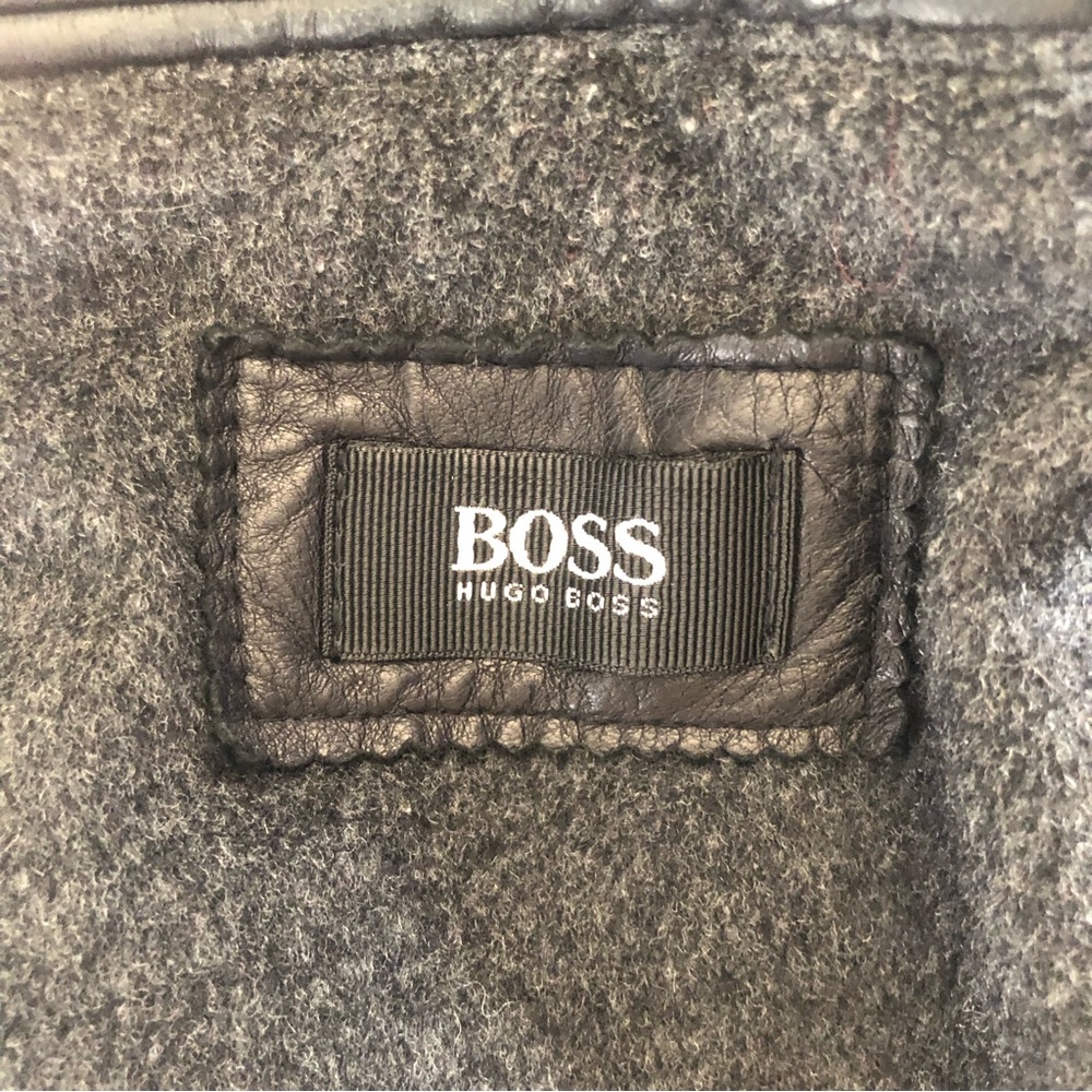 Hugo Boss Black Soft Leather Removeable Sheepskin Collar Bomber Jacket Men's 46 - Picture 10 of 16